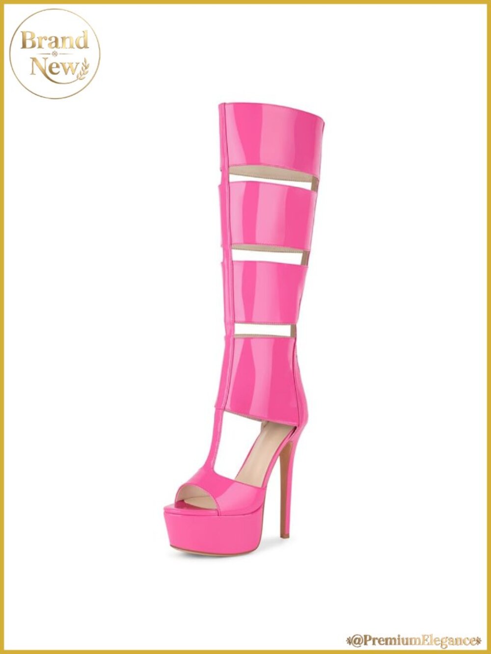 Gladiator Knee High Stiletto Heels Sandals, Platform Peep Toe Back Zipper